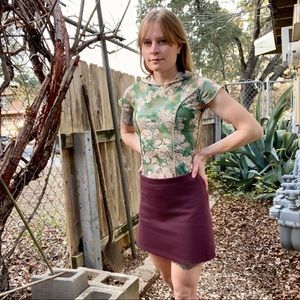 70s vintage floral disco shirt with hood XS